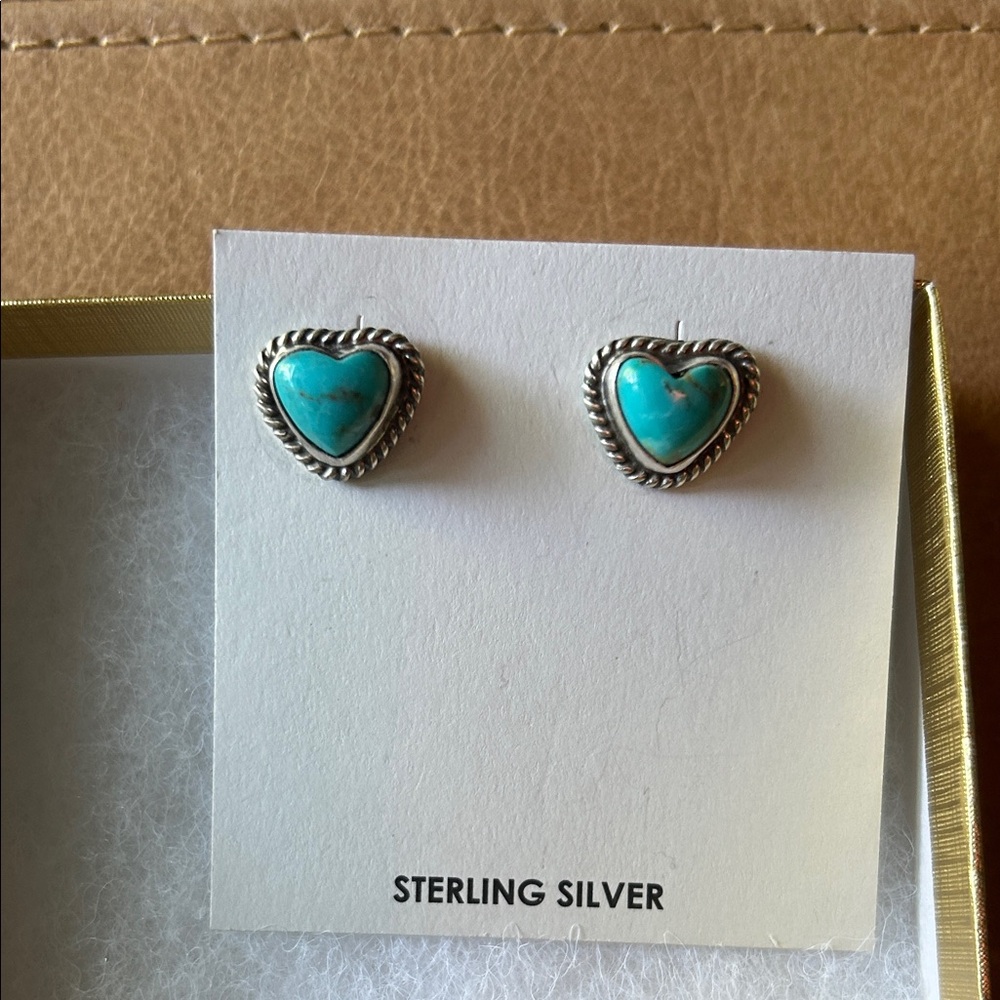 Sterling Silver Heart Turquoise Stud Earrings